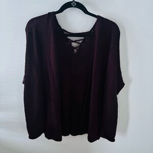 Dark Purple Lace-Up Knit Cardigan